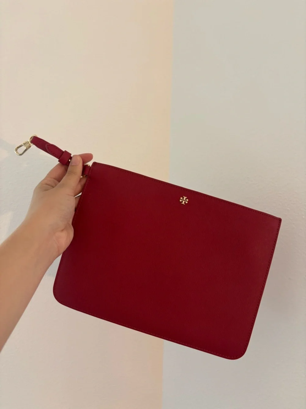Tory Burch zip pouch in red and gold